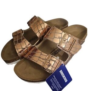 Birkenstock Arizona Gator Gleam Rose Gold Buckle Comfort Sandals EU 8‎ 
US 7-7.5